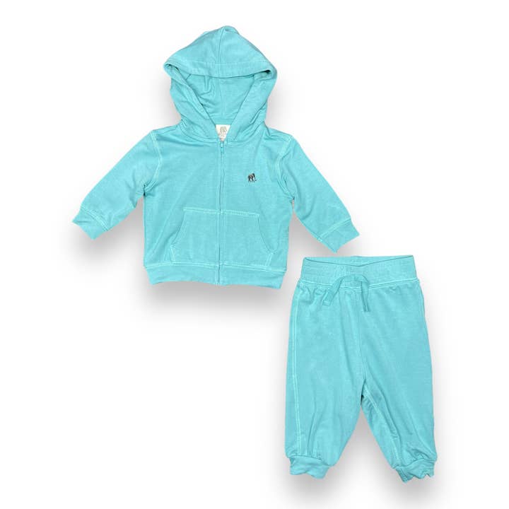 Ensemble de jogging zippé pour bébé en tissu éponge ultra doux pour la vente par Pink Elephant Brands