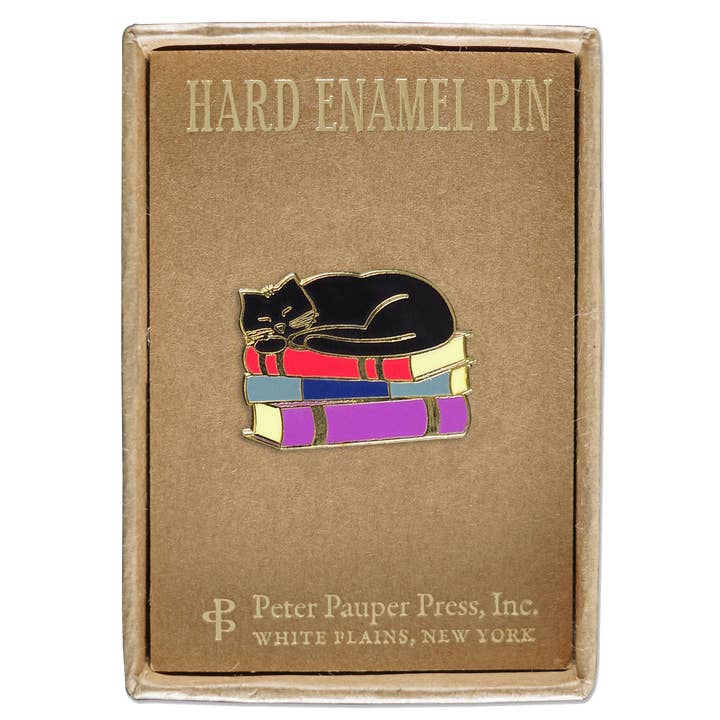 Peter Pauper Press - Wholesale Lapel Pin/Button - Cat with Books Enamel Pin1