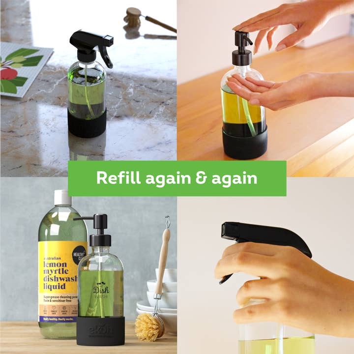 EKOH - Wholesale Soap Dispenser - Clear Glass Boston Bottles16oz Soap & Spray Dispenser 2pk5