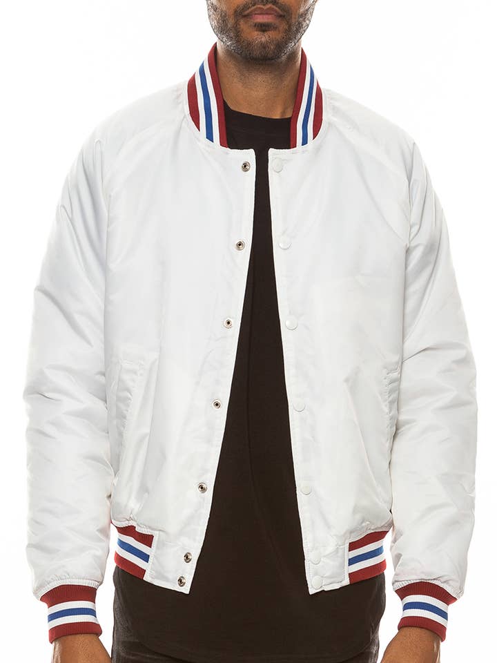Mens Polyester Varsity Windbreaker Jacket - White for wholesale by WEIV
