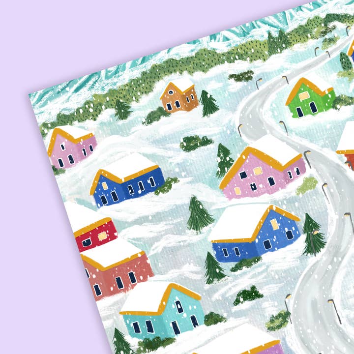 Winter Village Christmas Wrapping Paper Flat Sheets for wholesale by Tikkled Pink