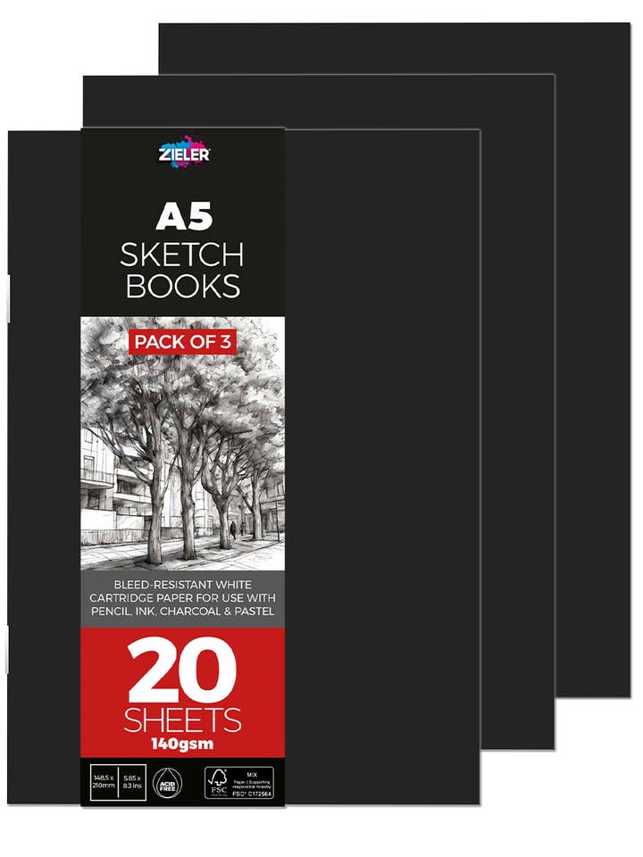 Zieler A5 Soft Cover Sketchbook 140gsm 20 Sheets Pack of 3 for wholesale by Chartpak, Inc.