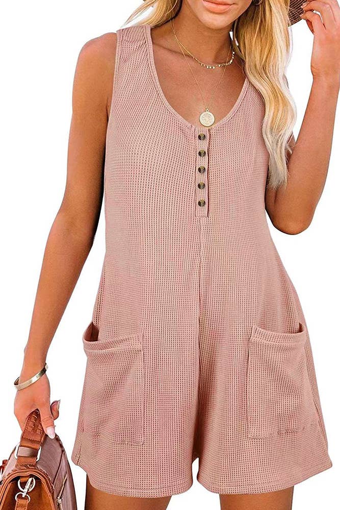 UNISHE - Vente Combishort – femme - Barboteuse gaufrée boutonnée sans manches avec poches ZZKF7299