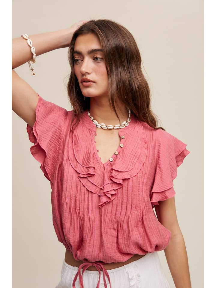 Sheer Trend – wholesale Blus - Dam – Blustopp med volangknapp
