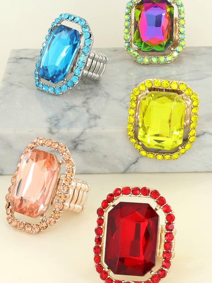 Octagonal Halo Crystal Adjustable Cocktail Ring for wholesale by SP Sophia Collection