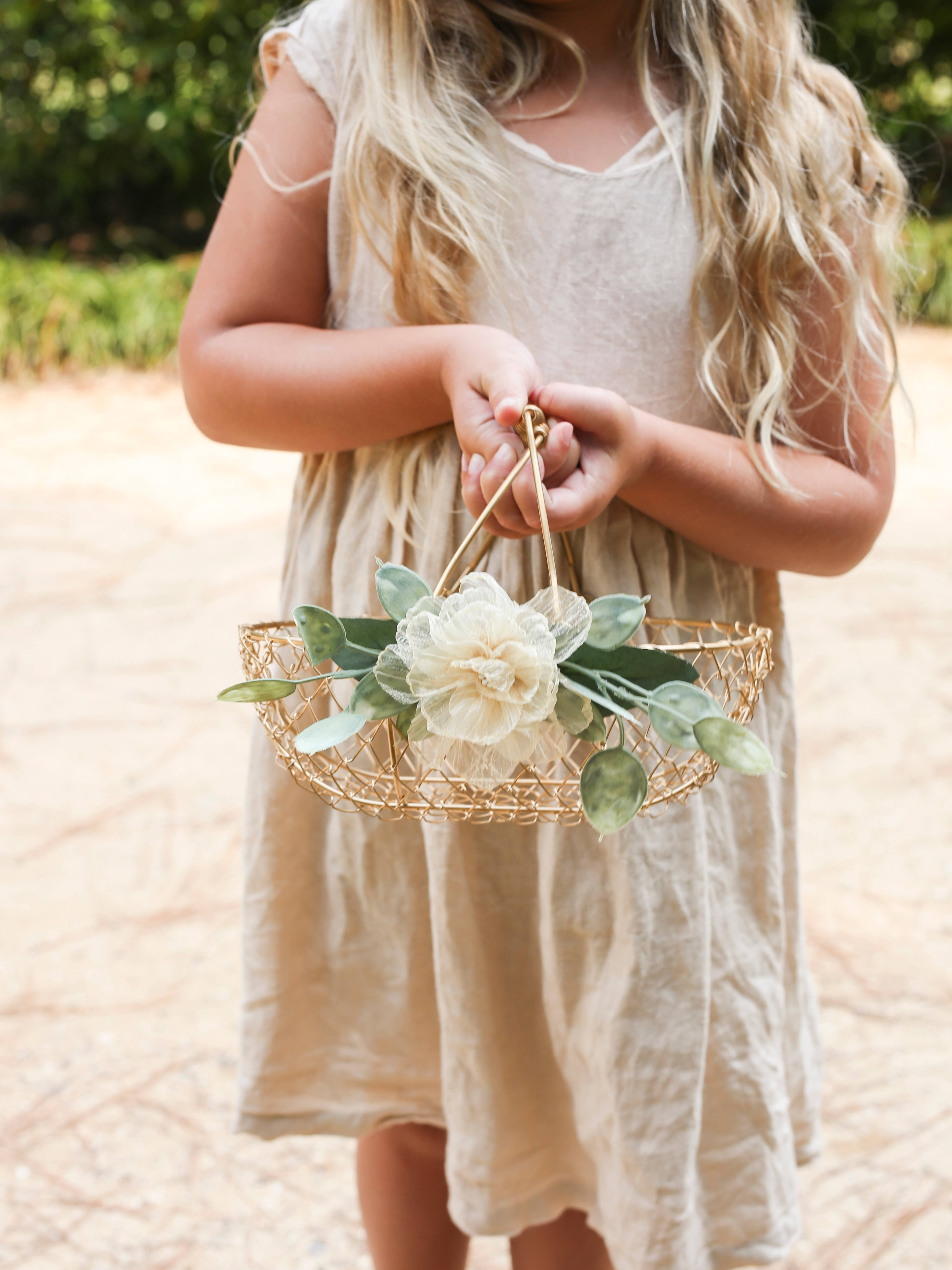 Indy Supply Co - Wholesale Basket - Champagne Gold Metallic Flower Girl Basket | Golden Wedding2