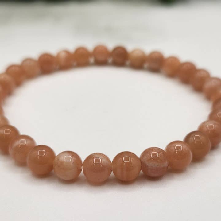 Meraki Gemstones - Wholesale Beaded Bracelet - Peach Moonstone 6mm Stretchable Gemstone Bracelet-7.5"L 2
