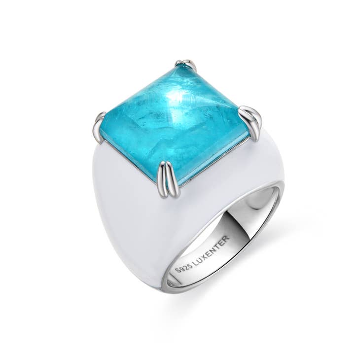 Anillo Luxenter de Plata de Ley 925 y Cuarzo Hidrotermal Verde Paraiba acabado rodio - Zadsi for wholesale by Luxenter