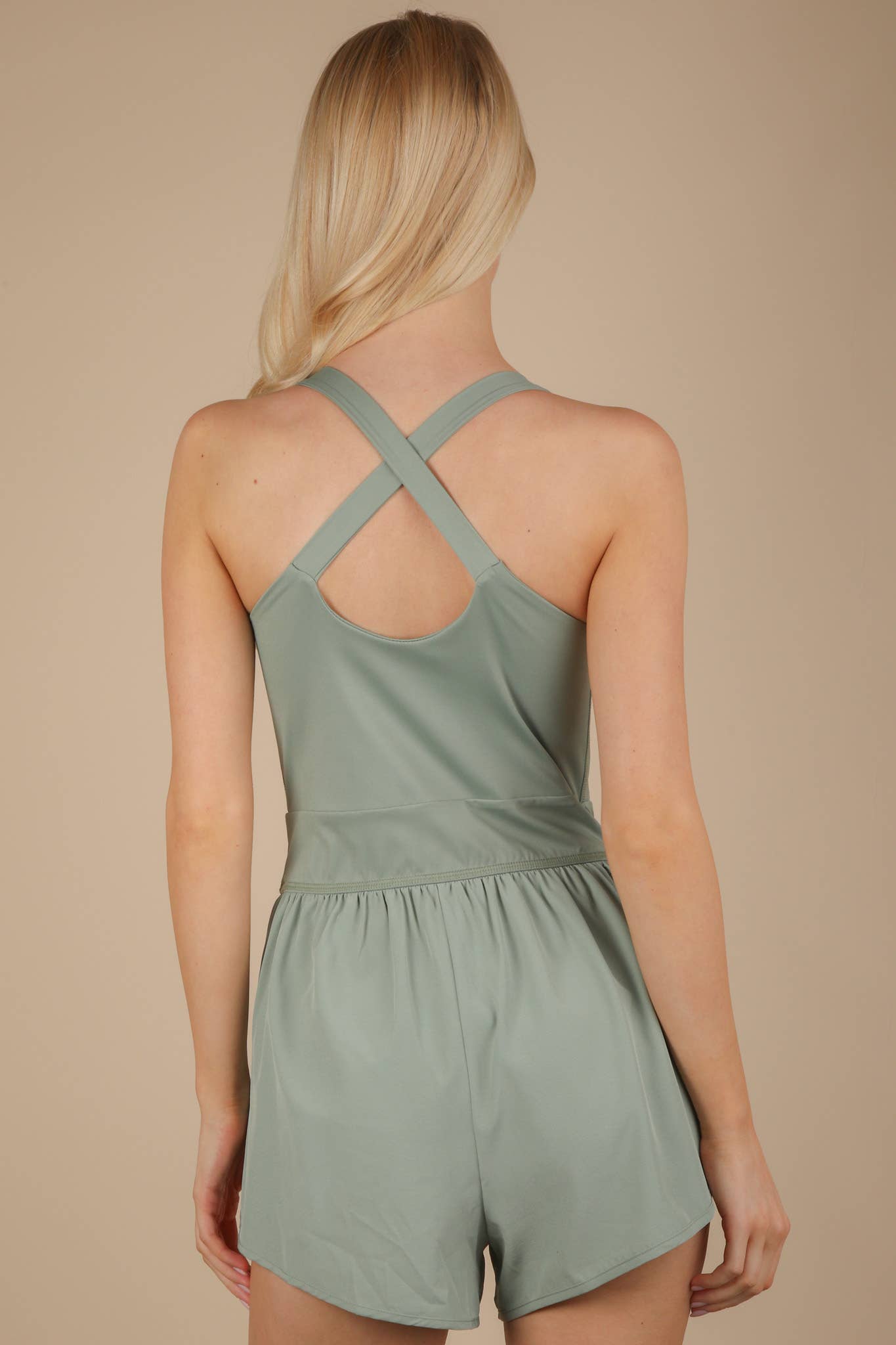 VERY J - Wholesale Romper - Women's - NP70880-Front Cutout Romper Activewear W/ Pantie Lining8