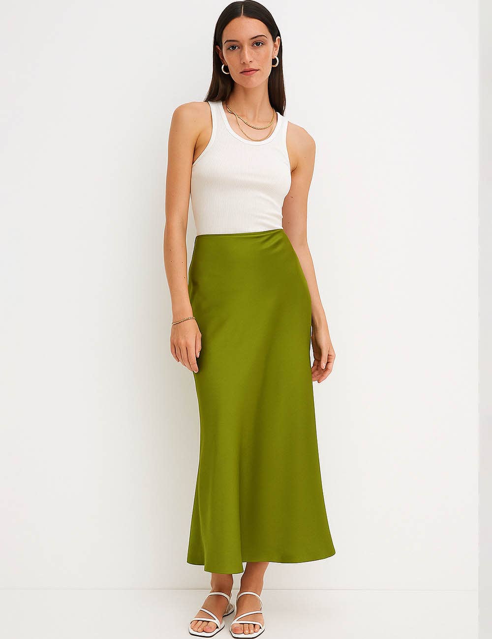 Sweetkama – wholesale Skirt – Women’s – Ladies Solid Color Satin Midi Skirt 55158