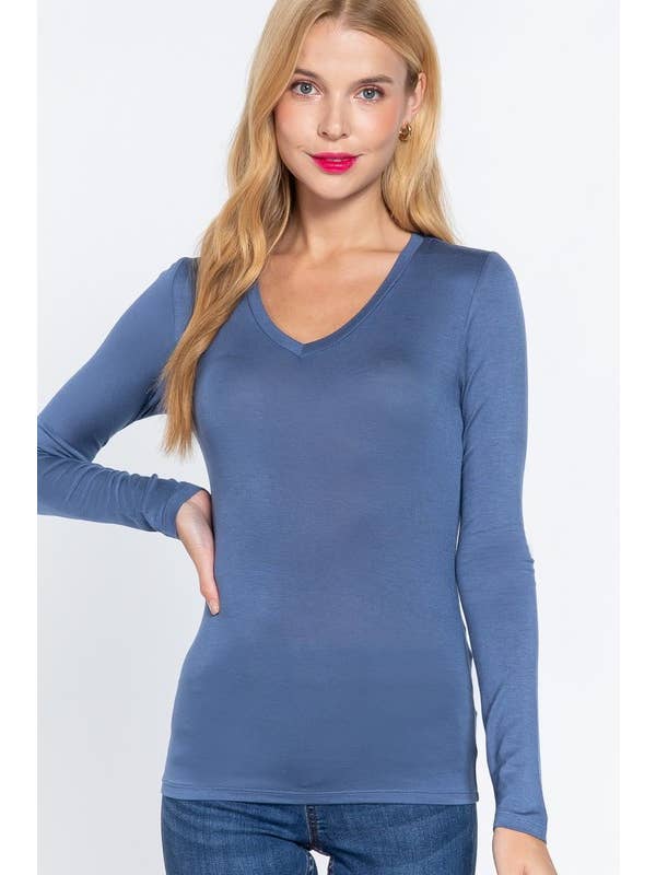 Vanilla Monkey - Wholesale Knit Top - Women's - Basic Solid Long Sleeve V-neck Top5