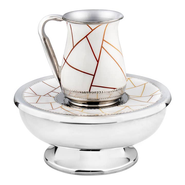 Mayim Achronim set with white Pattern Design for wholesale by Boker-Tov Shalom