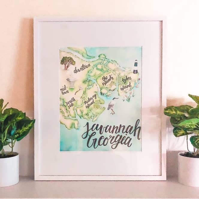 Savannah, Georgia Map Art Print for wholesale by Erica Catherine Illustration
