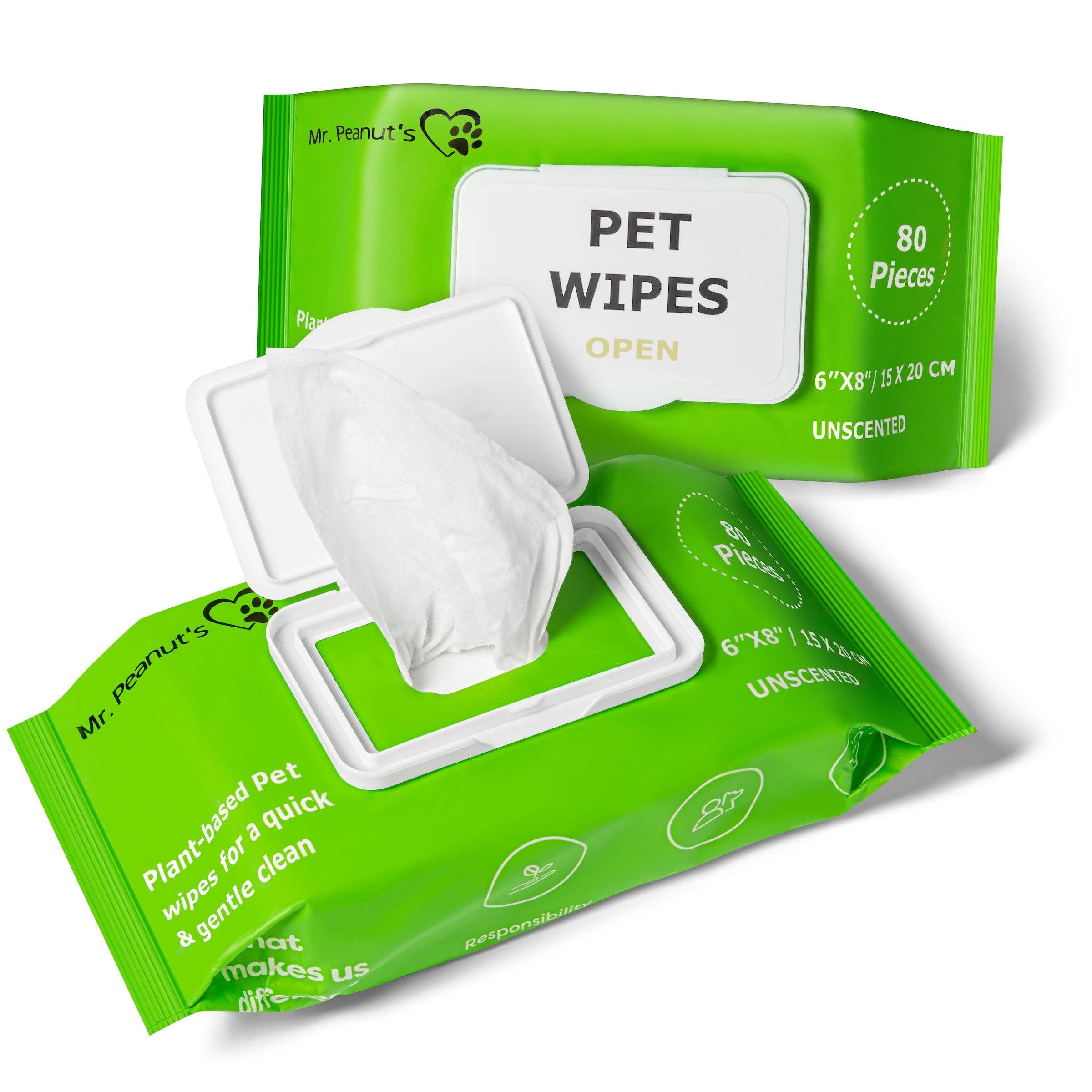 Mr. Peanut's - Wholesale Pet Grooming Aid - Dog - Mr. Peanut's Naturals Plant Based, Flushable, Compostable, Unscented Pet Wipes, 160 Count, Larger 8x6" Size1
