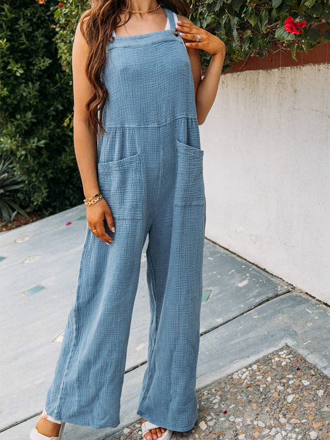 UNISHE - Wholesale Jumpsuit - Women's - Plain Texture Wide Leg Cami Jumpsuit CY077
