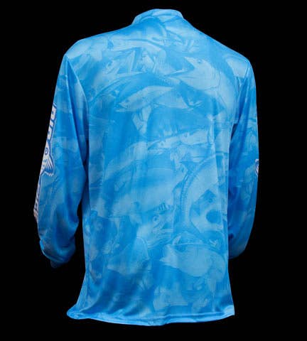 BigFish Gear US, Inc. – wholesale T-shirt – Herr – BLÅ CAMO UPF50 Långärmad Performance Fiskeskjorta (Cop1