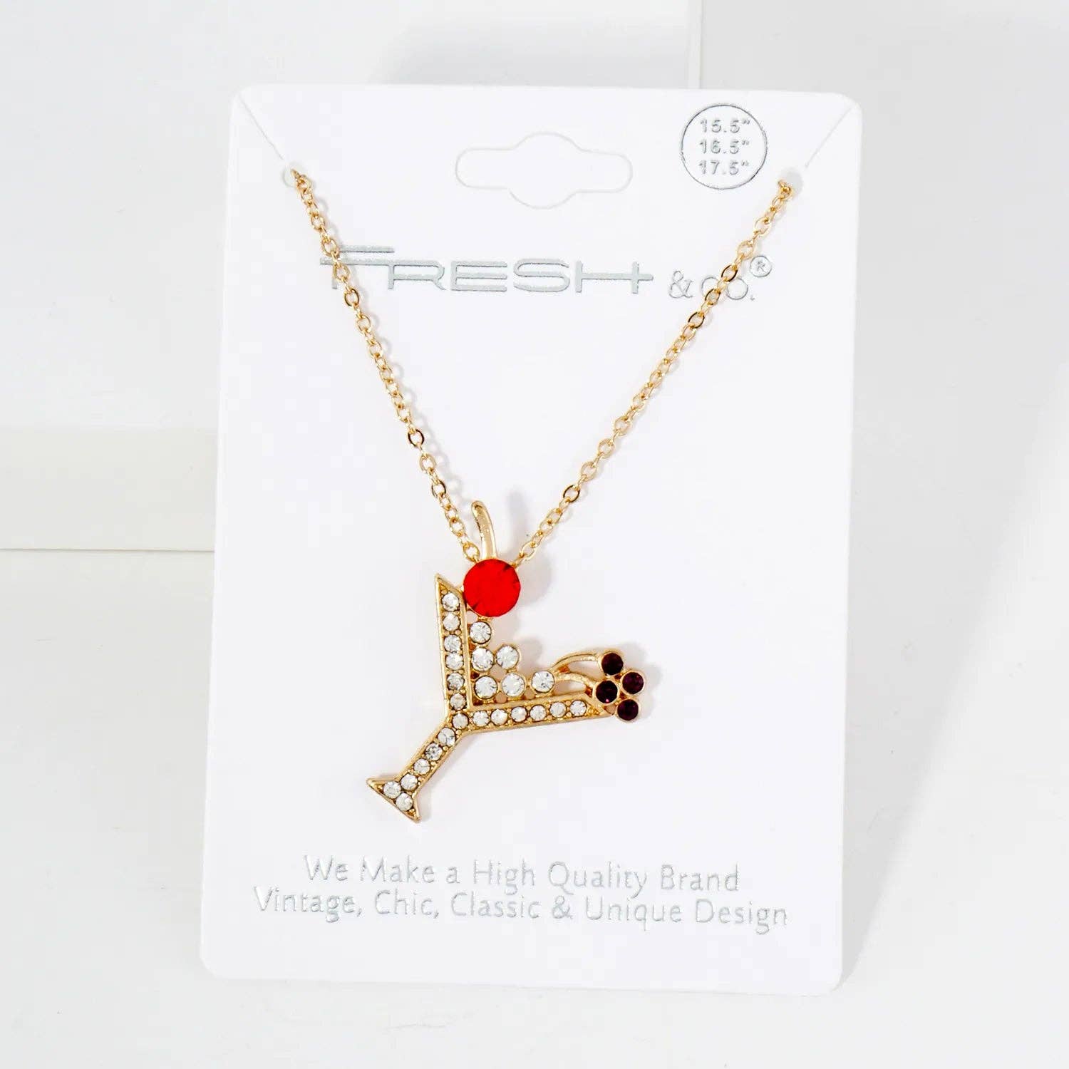 Wild Honey - Wholesale Pendant/Charm Necklace - Crystal-Pave Martini Glass Pendant Necklace2