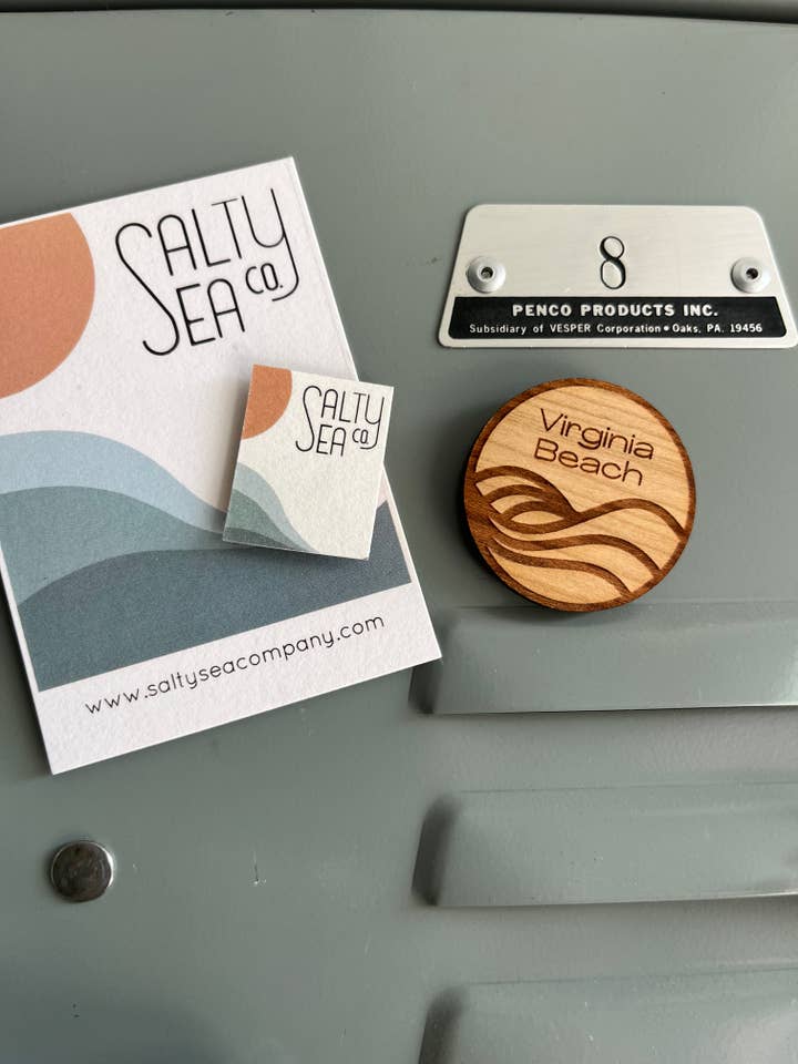 Customizable Sustainable Wood Beach Wave Magnets for wholesale by Salty Sea Company