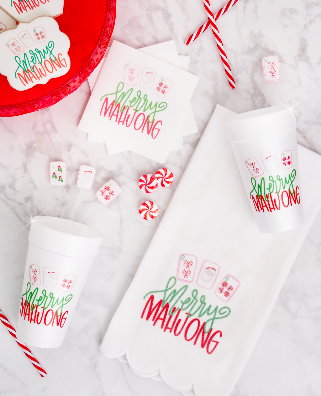 Busy Bee Gift - Wholesale Disposable Cup - Merry Mahjong Christmas Styrofoam Cup | Set of 10, 20 oz2