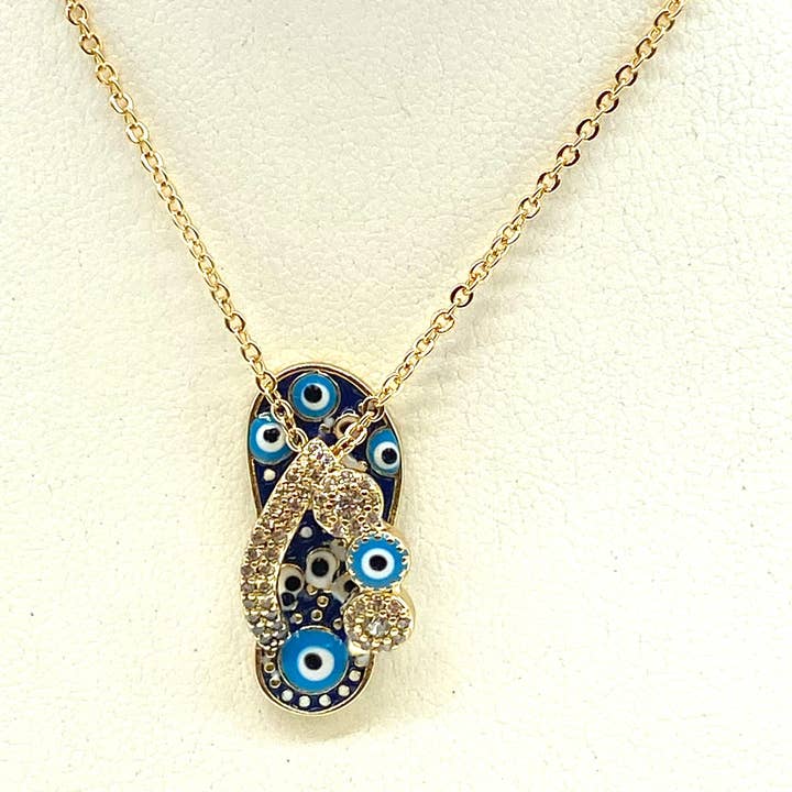 Lucky Eye - Wholesale Pendant/Charm Necklace - Flip Flop with Crystal Bow Evil Eye Necklace #38159