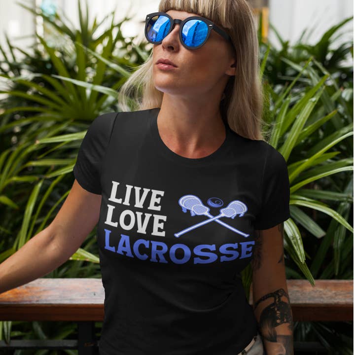 Camiseta Live Love Lacrosse azul y blanca para venta al por mayor de Perfectly Diverse Trendz, LLC