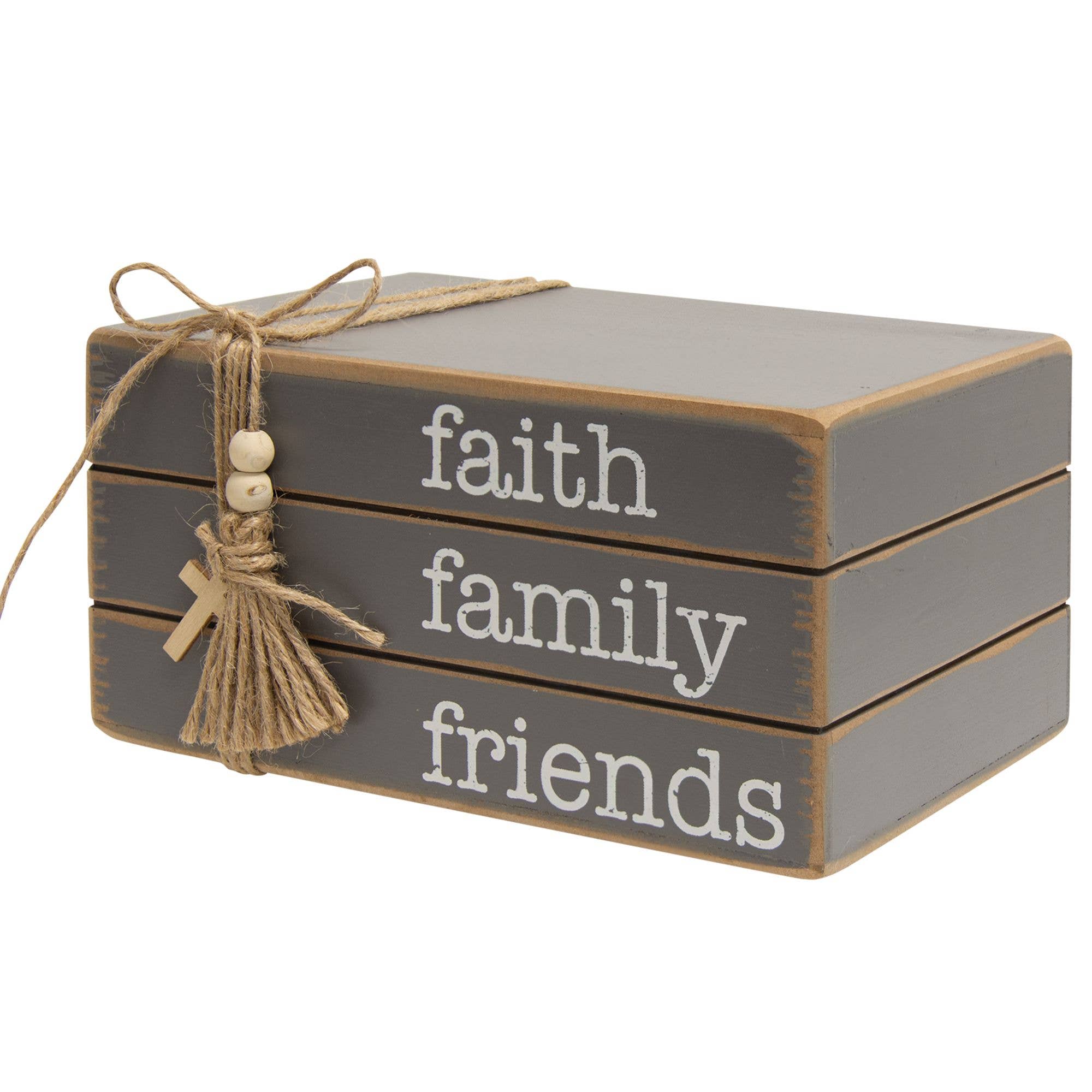The Hearthside Collection - Wholesale Decorative Tabletop Object - Faith Family Friends Wooden Book Stack1