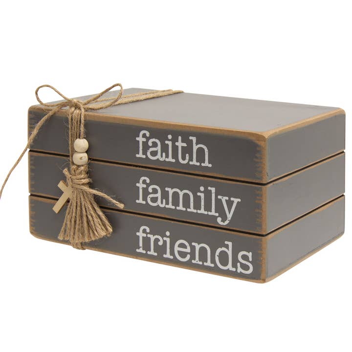 The Hearthside Collection - Wholesale Decorative Tabletop Object - Faith Family Friends Wooden Book Stack1