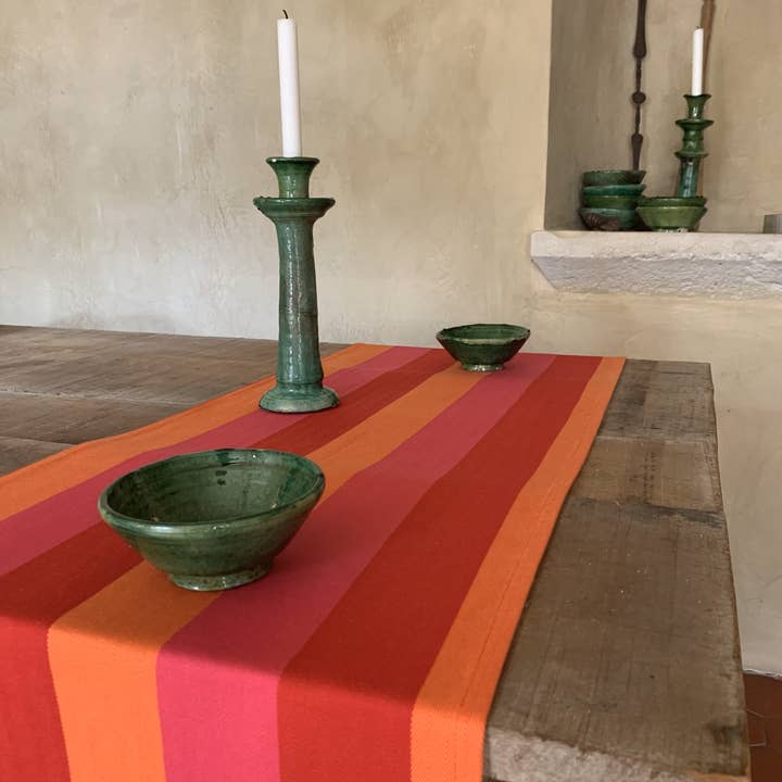 UK Woven Red Orange Pink Table Runner | Warm Table Statement for wholesale by Maison Elhoria