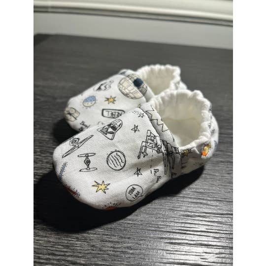 Space Wars Inspired Soft Sole Moccasins for wholesale by Cordelia Rae