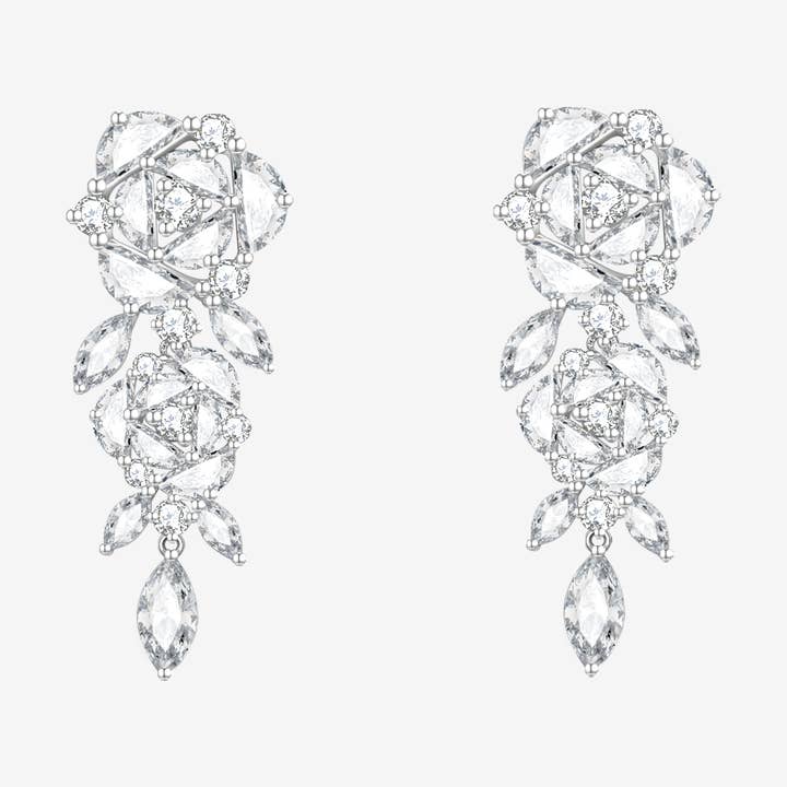 Pendientes colgantes de plata de ley «Blooming Rose» para venta al por mayor de Fanci Me Jewelry