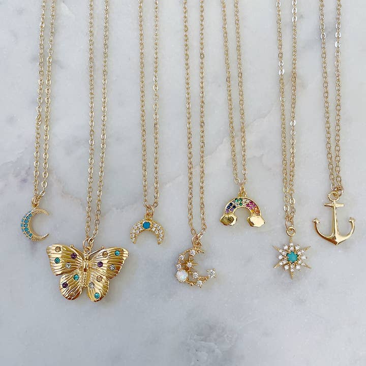 Laalee Jewelry – wholesale Pendant/charm necklace – Gold Layering Necklace, Dainty Minimalist Jewelry, Butterfly