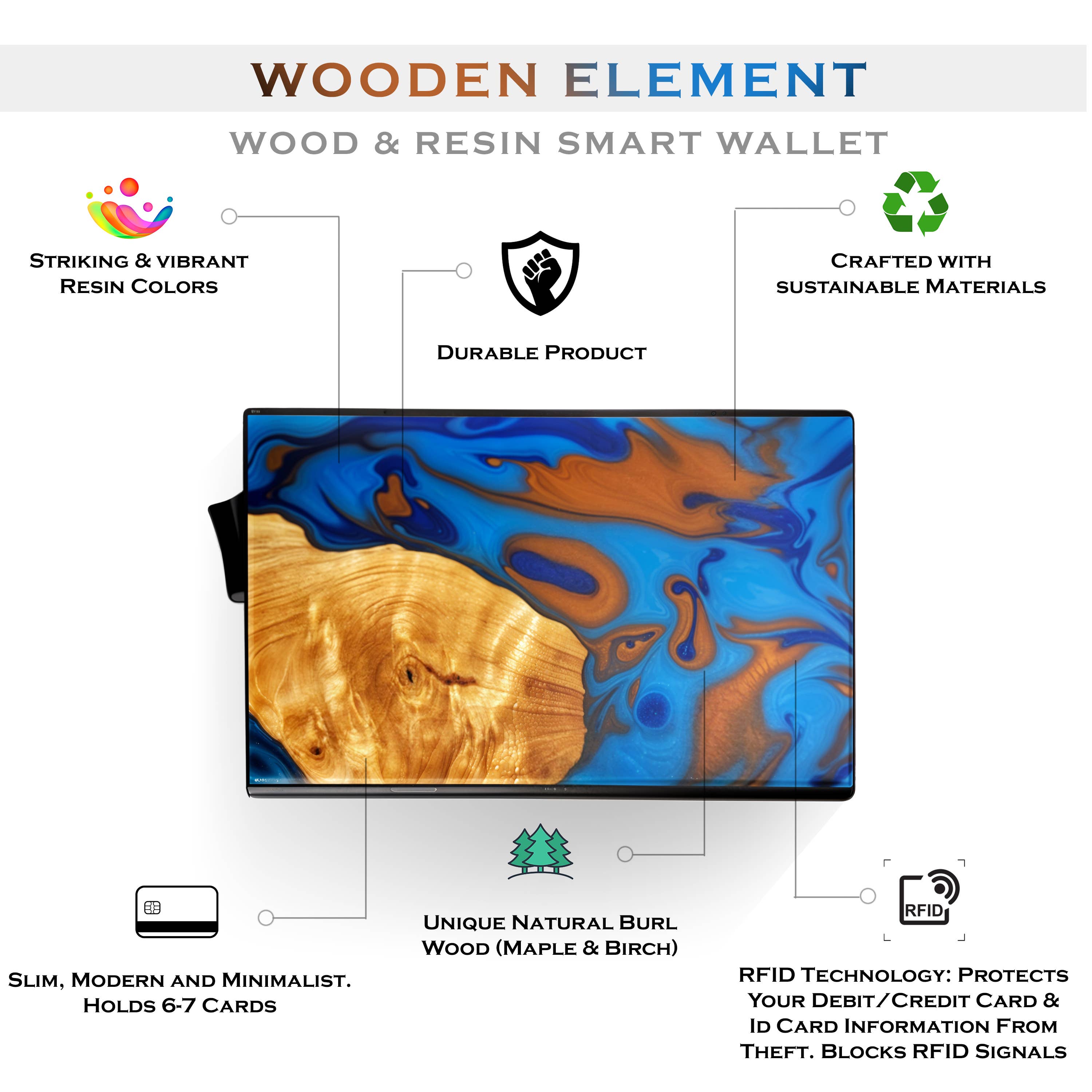 Wooden Element - Wholesale Wallet - Unisex - Wood/Resin Smart Pop-up Wallets (Assorted pack of 11)1