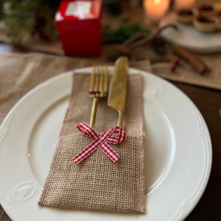 Uniq Favors - Wholesale Napkin Holder - 10 Rustic Burlap Cutlery Holder, Wedding Table Cutlery Pouch
