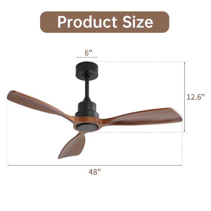 39F Inc. - Wholesale Ceiling Fan - 48-Inch Outdoor Ceiling Fan with 3 Solid Wood Blades8