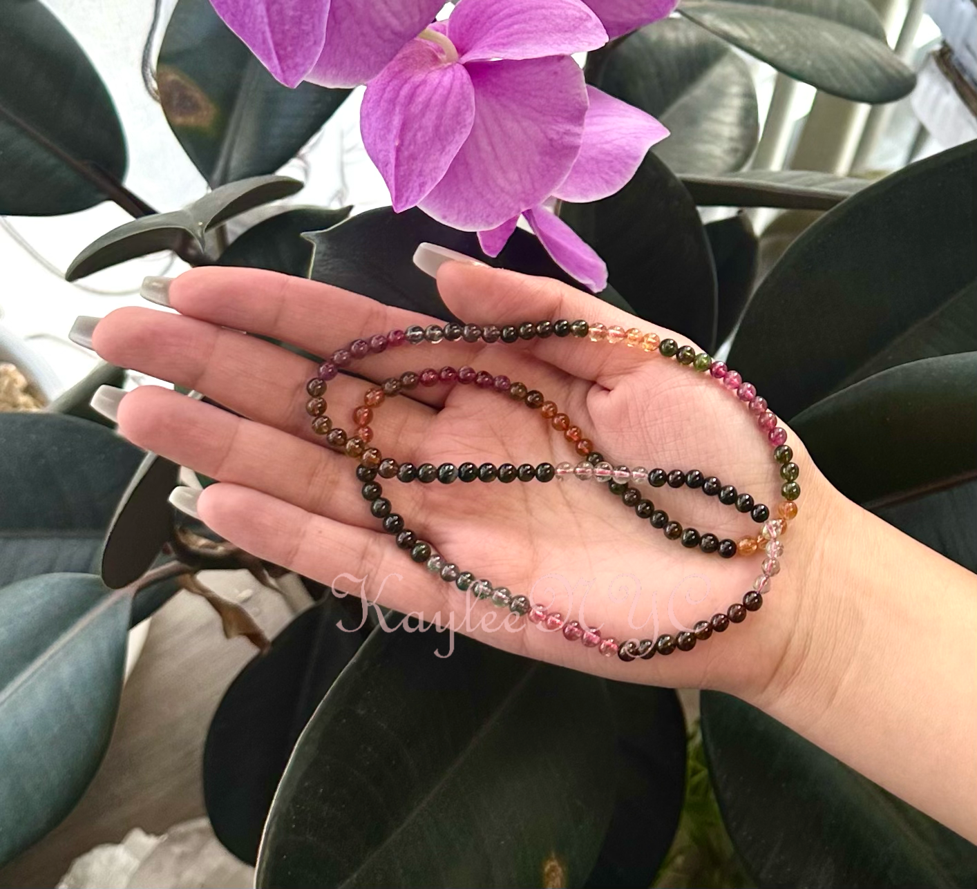 KayleeNYC - Wholesale Jewelry Set - Natural Watermelon Tourmaline 4mm 22” Bracelet/Necklace8