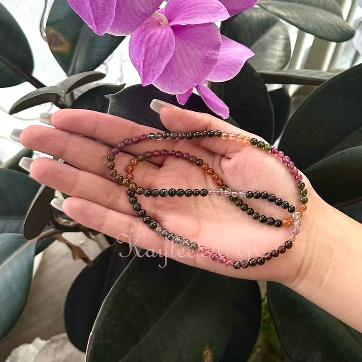 KayleeNYC - Wholesale Jewelry Set - Natural Watermelon Tourmaline 4mm 22” Bracelet/Necklace8