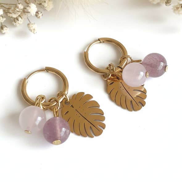 Orecchini Pietra Quarzo Fragola e Quarzo Rosa per la vendita all'ingrosso da parte di Produtos Namasté