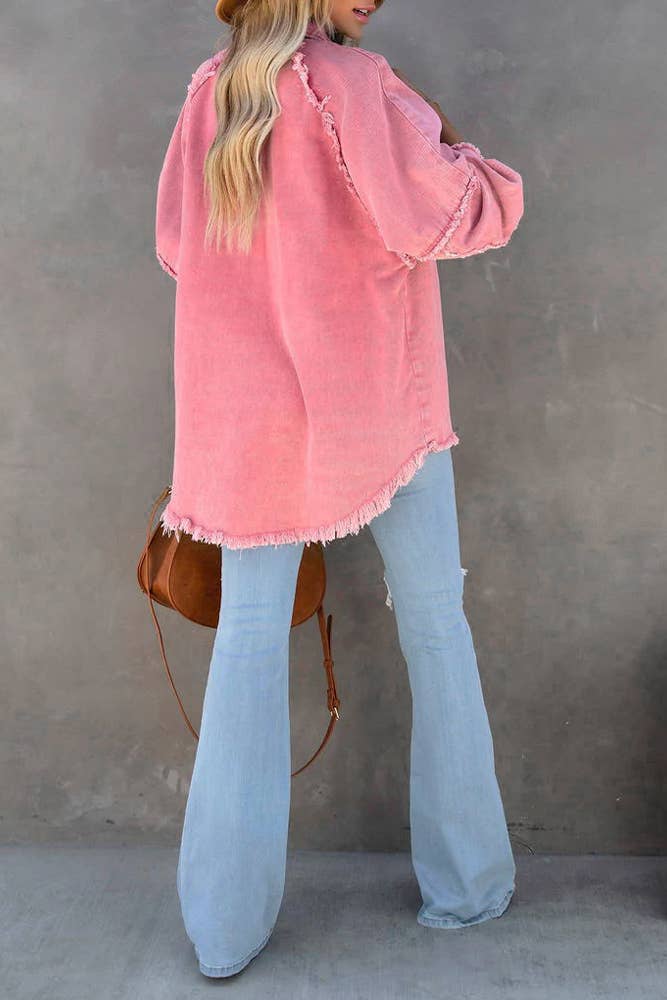 UNISHE - Vendita all'ingrosso Giacca di jeans - Donna - Giacca di jeans con bottoni color caramella e tasche, bordi grezzi JRM01811