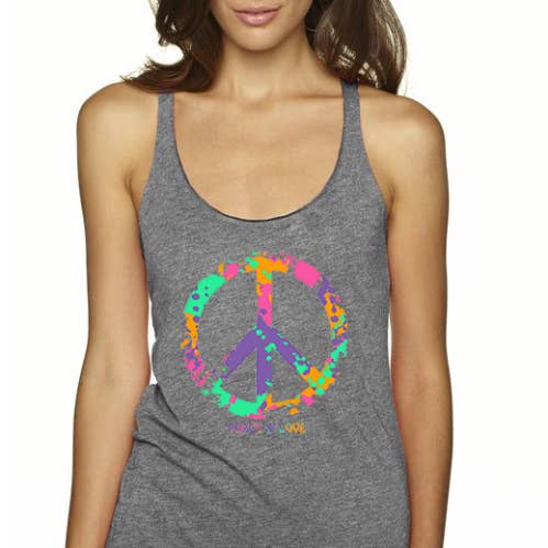 Heather Gray Peace & Love Racer Back Tee for wholesale by The Reiki Shop