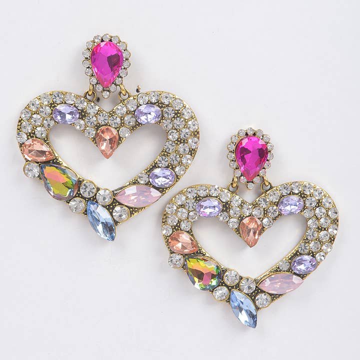 3AM BY H&D ACCESSORIES - Wholesale Hangende/ronde oorbellen - Enkelvoudige hartvormige oorbellen met steentjes