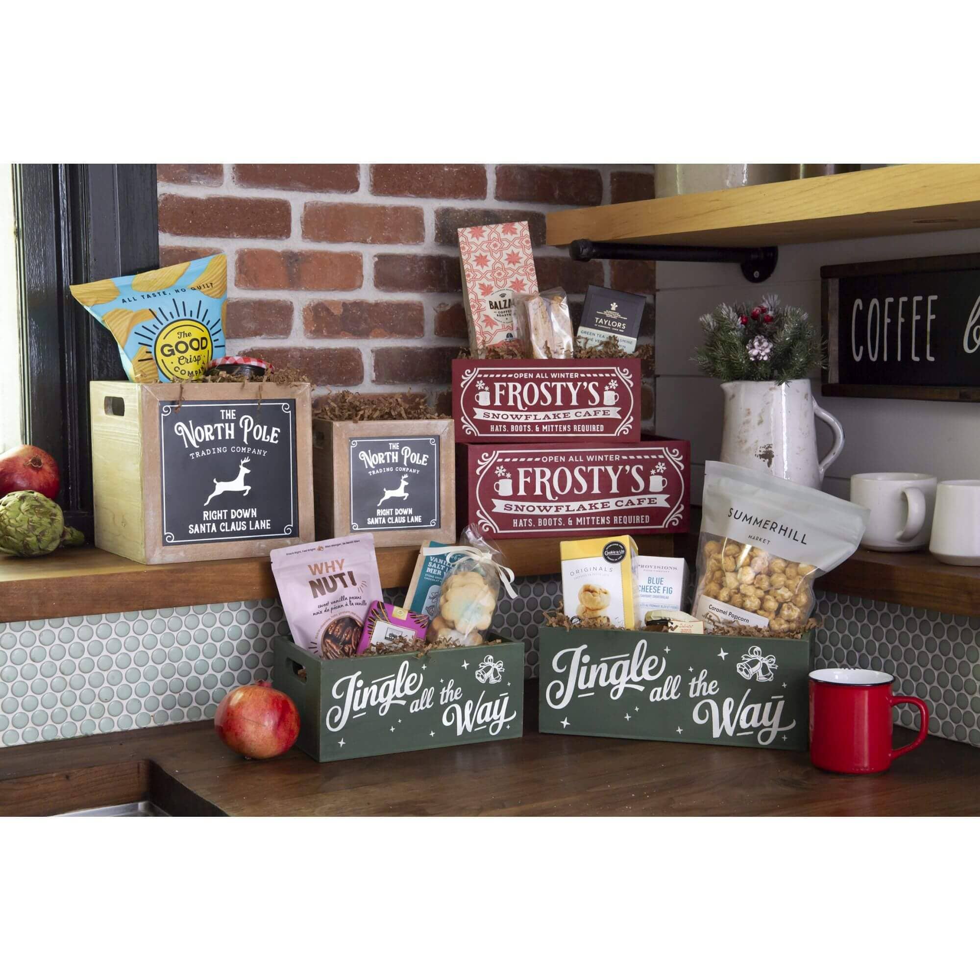 Bacon Basketware - Wholesale Decorative Box - S/2 RECTANGULAR CRATES GREEN JINGLE ALL THE WAY1