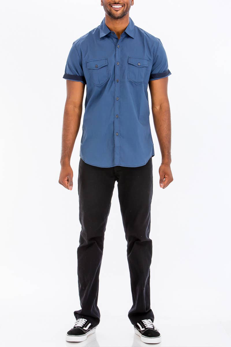 WEIV - Wholesale Button Down Shirt - Men's - Mens Stitch Outline Short Sleeve Button Down Shirt8