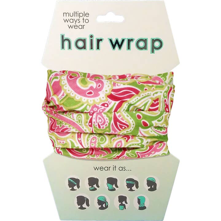 Pink/Green Paisley Hair Wrap for wholesale by Spoontiques, Inc
