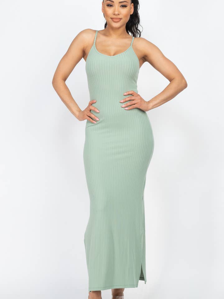CAPELLA APPAREL - Wholesale Dress - Women's - Ribbed Side Slit Long Cami Dress5
