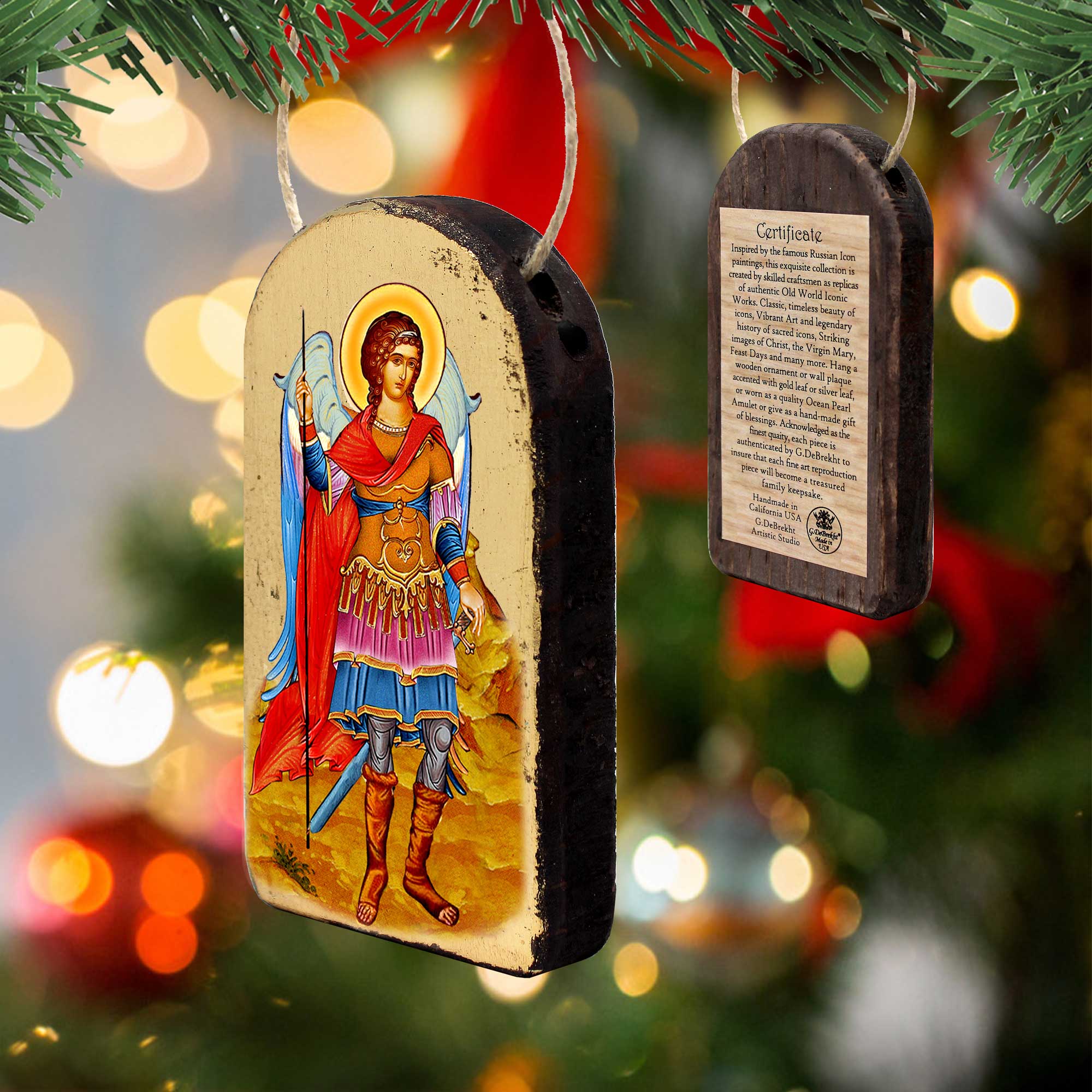 Designocracy – wholesale Ornament – Saint Michael Archangel Religious Wood Ornament3