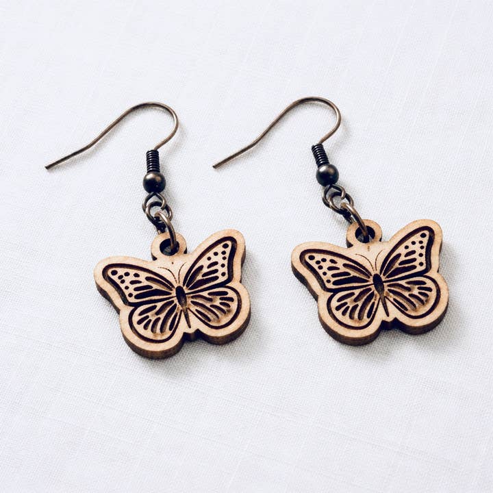 Butterfly Engraved Wood Earrings© by Aurora North Home™ for wholesale by Aurora North Home