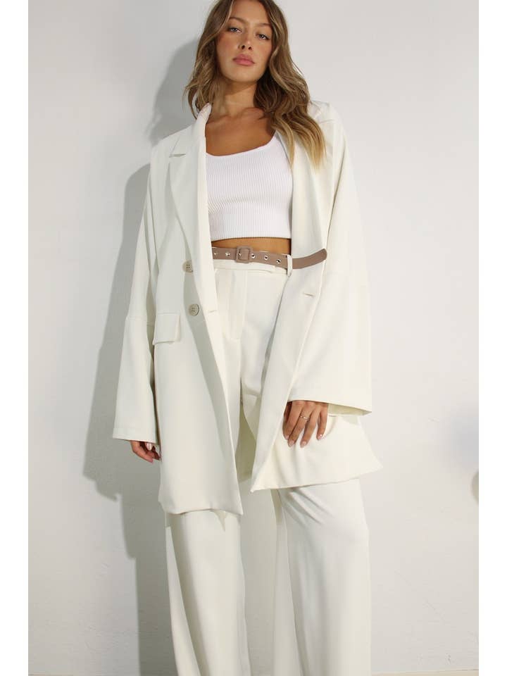 Side Slit Jacket and Pants Set - Dark Grey and Off White for wholesale by Mulla
