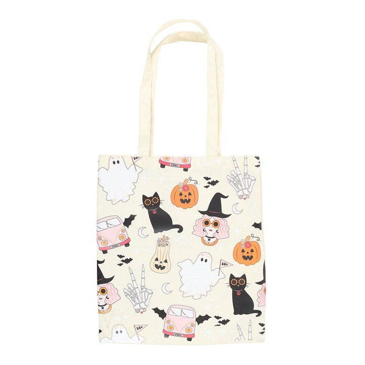 Something Different Wholesale - Wholesale Tote Bag - Women's - Groovy Ghost Halloween Print Polycotton Tote Bag1