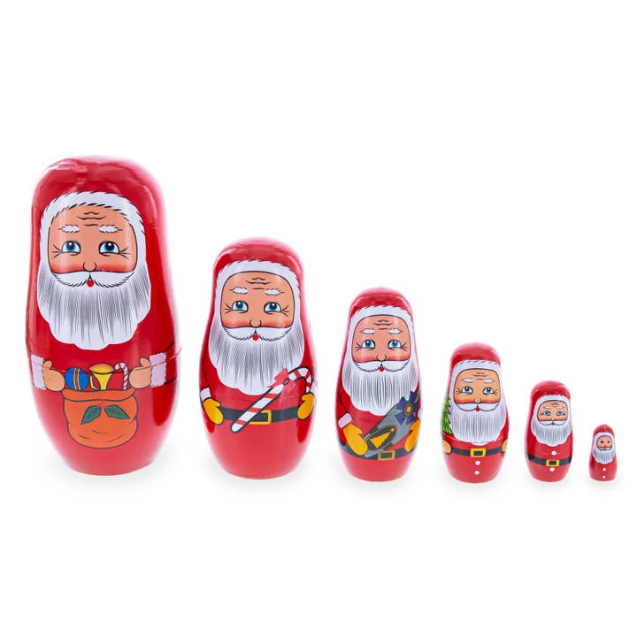 6 Santa with Christmas Gifts Wooden Nesting Dolls 5.5 Inches for wholesale by BestPysanky