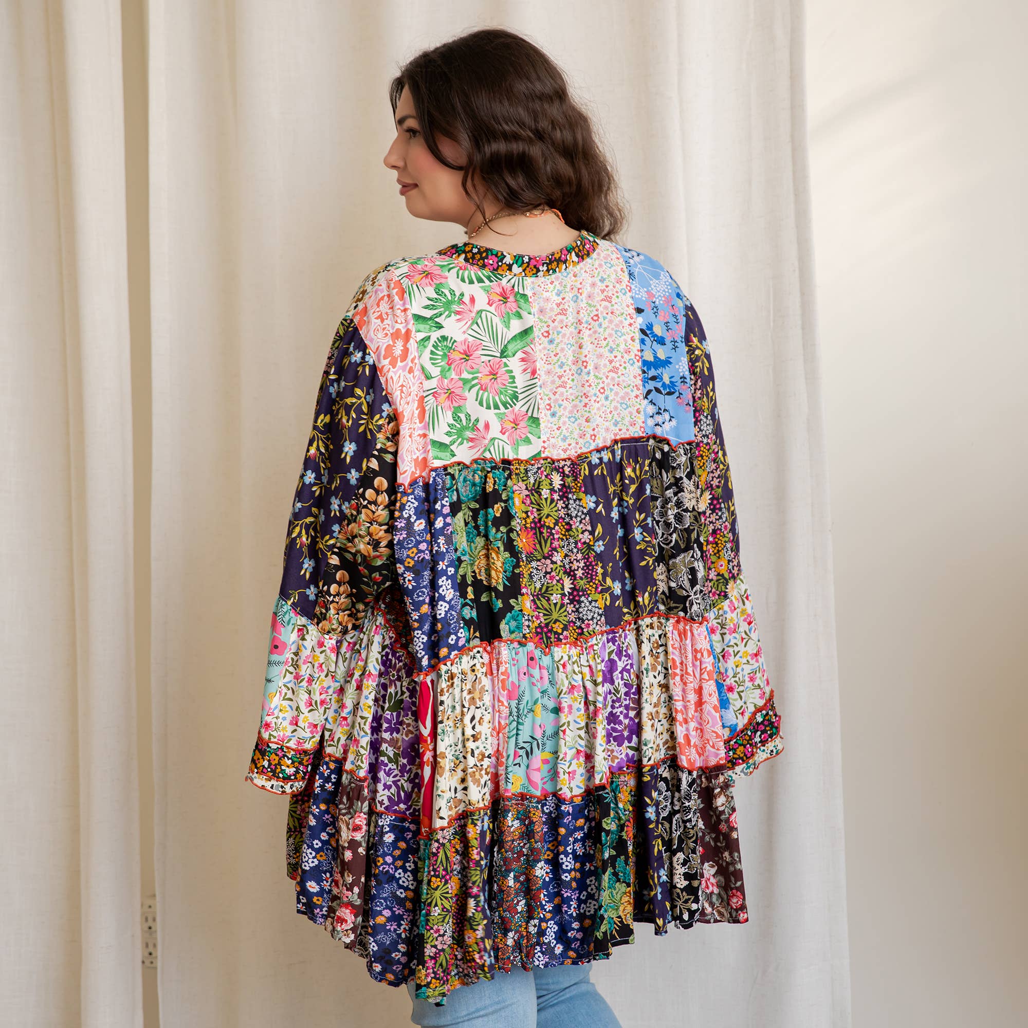 Multicolor Boho Multi-Print Patchwork Floral Tiered Tunic Top IN PLUS for wholesale on Faire11